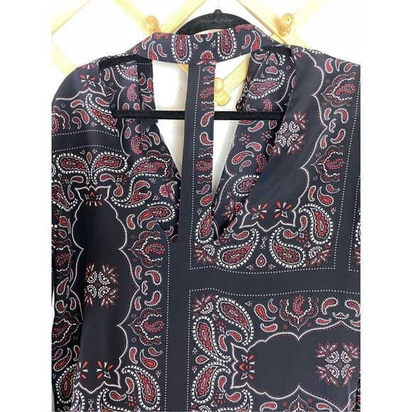 SANDRO | Cashemire Silk Print Blouse with Cut Out Back Size 1/Small EUC Q547 - Picture 8 of 9